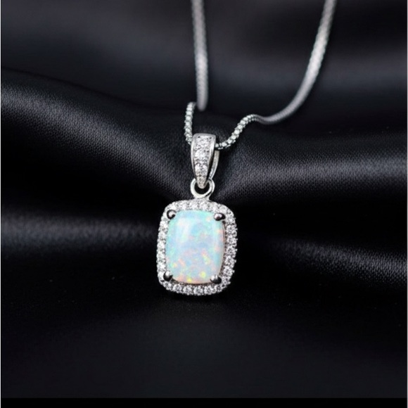 3Ct Cushion Cut Fire Opal Diamond Halo Pendant 18" Necklace Sterling Silver - Picture 3 of 10